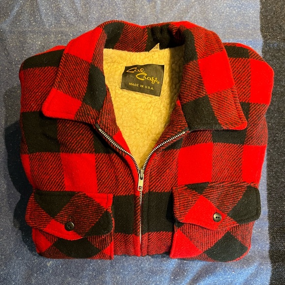 Vintage Cal Craft Buffalo Plaid Wool Sherpa lined jacket sz 1X 48 - Picture 10 of 11